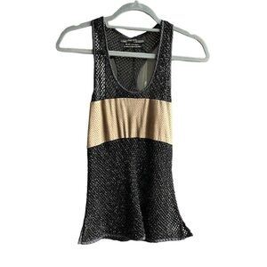 All Saints | Hand Crochet Black and Beige Sparkle Tank Top Sz 2